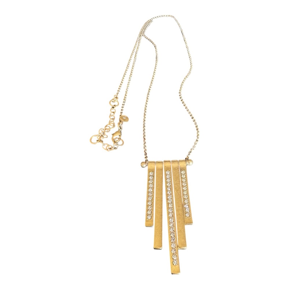 J.CREW Gold Tone Tiered Bar Crystal Rhinestone Long Pendant Necklace